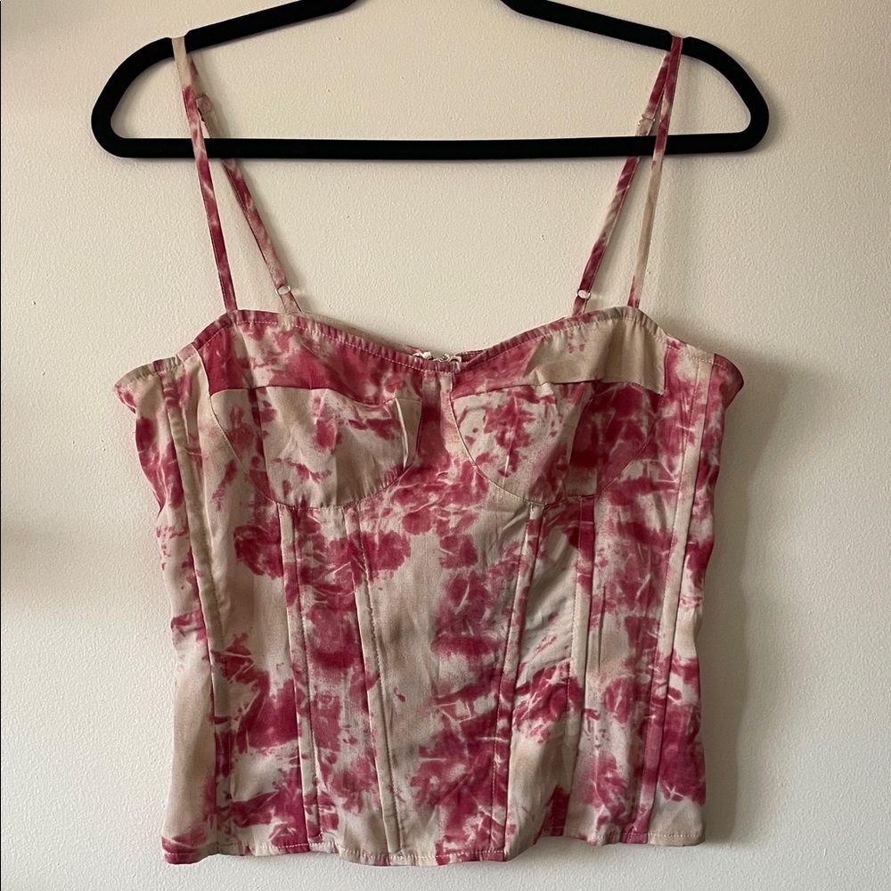 PrettyLittleThing Fuschia tie dye print structured Corset Top UK 14-US Size 10